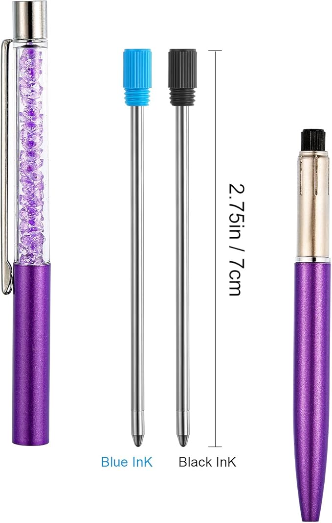 TecUnite 20 Pieces 2.75 Inch Ballpoint Pen Refills for Diamond Crystal Stylus Pens with Black Velvet Bag Supplies(Black and Blue Refill)