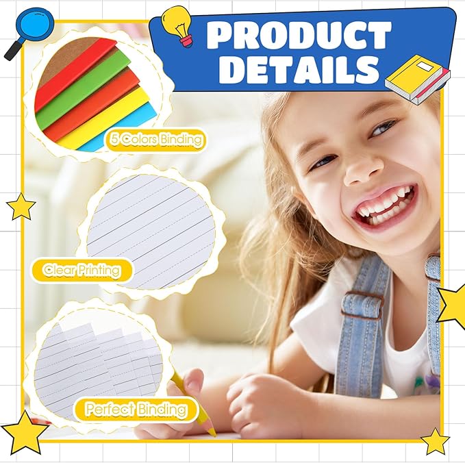 Henoyso 100 Pcs Primary Composition Notebook for Kids 9.75 x 7.5 Inch K-2 Primary Writing Journal with Rainbow Spine 60 Pages Draw and White Journal for Student Back to School Supplies