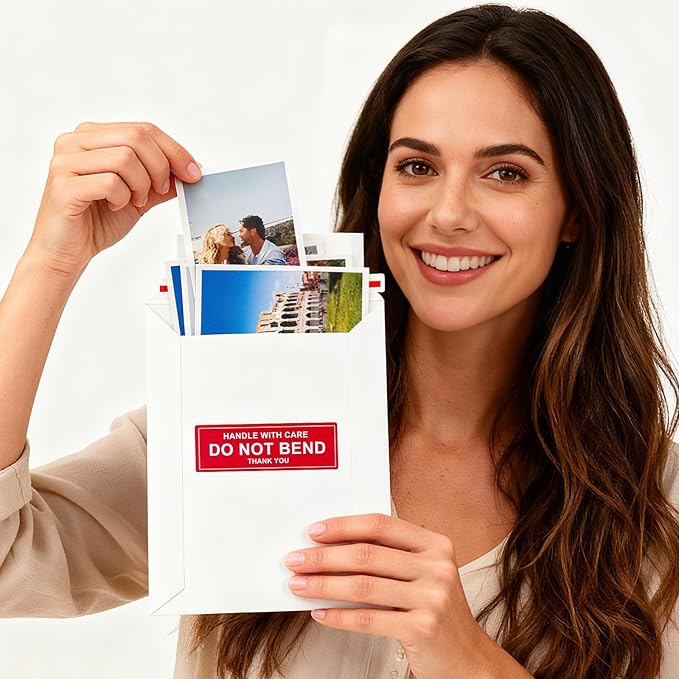 100 Pack 5x6.95" Rigid Mailers Cardboard Envelopes, 400GSM Photo Mailers Shipping Envelope with "DO NOT BEND" Labels, Small Stay Flat Self Seal Document Envelope for Trading Cards- White