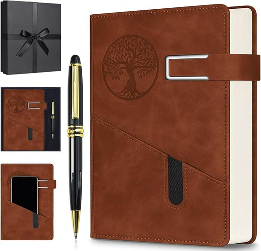 Lined Notebook Journal for Men Women, 365 Pages Numbered College Ruled Notebook, Hardcover Leather Journal with Pen & Gift Box, Thick Daily Diary, Professional Notebooks for Work, School, Business, A5