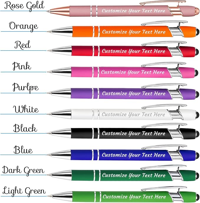 Personalized Pens Bulk 10 with Name Custom Engraving Ballpoint Pens with Stylus Tip Customized Smooth Writing Pens Personalized Gifts for Anniversary Birthday or Graduation(Red,Black Ink)