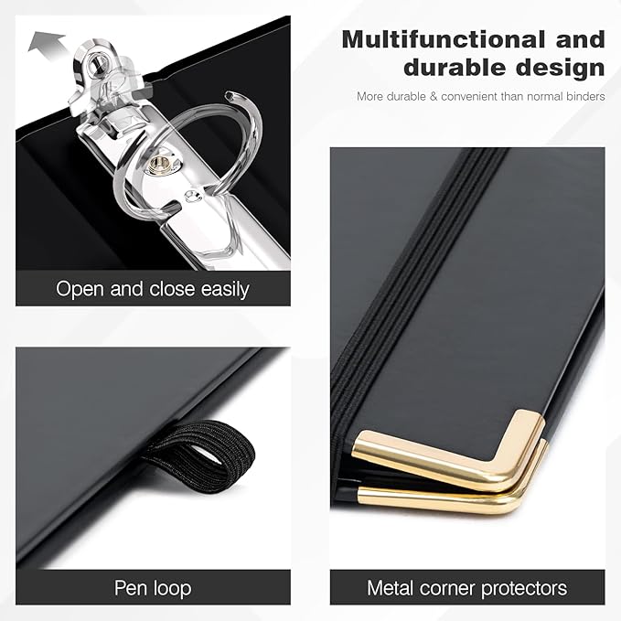 Ospelelf 3 Ring Binder 1 Inch, Clipboard Binders for Letter Size Documents (11" x 8.5") with 5 Tab Dividers, File Folder Labels, Black Organizer for School and Office Supplies