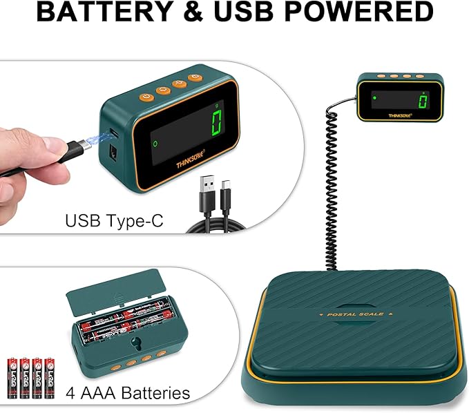 THINKSCALE Shipping Scale for Packages, 86lb/0.1oz Digital Shipping Postal Scale-Hold and Tare Function, Mail Scale Fold up Holder, Postage Scale, Package Scale, Battery&Type-C Charging Cable