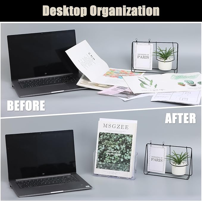 Acrylic Brochure Holder 8.5x11 Inches Slant Back Design, Clear Display Stand, Plastic Table Stand Sign Holder,Pamphlet Holder Flyer Holder, Acrylic Display Stand, Acrylic Table Signs Plastic Paper Holder for Office, Home, Store, 4 Pack