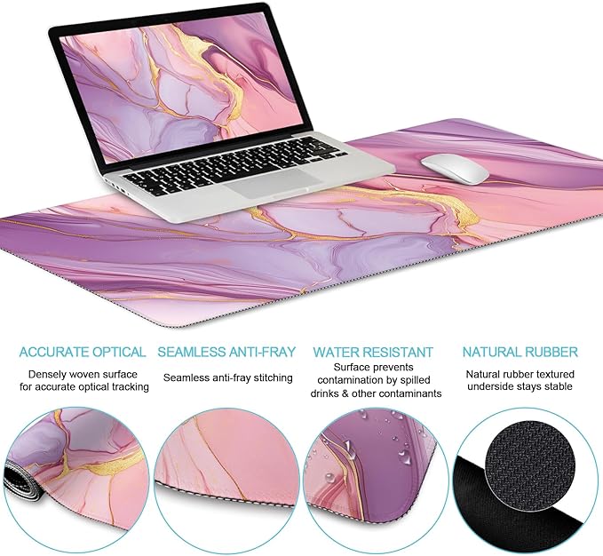 Marble Mouse Pad Set Large Desk Matt for Desktop, Ergonomic Mouse Pad with Wrist Rest for Gaming Wrist Support Keyboard Mat Cup Coaster Set Office Desk Decor Accessories