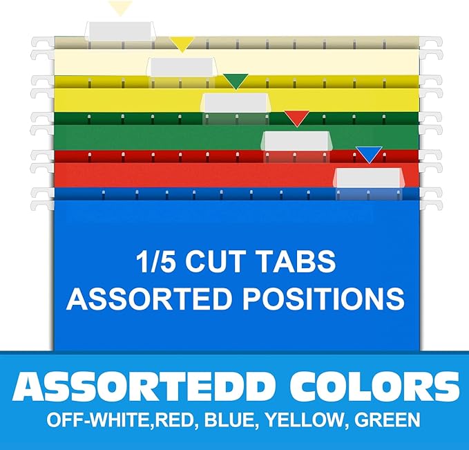 HERKKA Extra Capacity Hanging File Folders, 60 Pack Reinforced Letter Size Hanging Folders with Heavy Duty 3 Inch Expansion, Designed for Bulky Files, Medical Charts, Adjustable Tabs, Assorted Colors