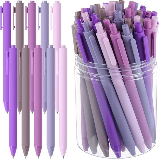 Crtiin 50 Pcs Gel Ink Pens Bulk Black Ink, Smooth Writing Cute Colorful Pens for Back to School First Day of School Teacher Student Server Office Supplies Staff Party Favor Gifts (Purple Series)