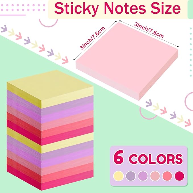 Fainne 120 Pack Sticky Notes Bulk Back to School Supplies Self Stick Note Pads Paper Memo for Office First Day of School Student Teacher Essentials (3x3 Inch,Vivid Color)