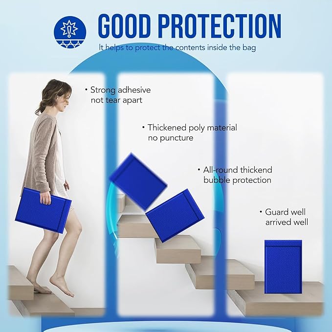 Fuxury Large Bubble Mailers 10.5x16" 250 Pack Royal Blue Self Seal Padded Envelopes Bulk Waterproof Mailing Envelopes Bubble #5 Cushioning Padded Mailers for Small Business Packaging