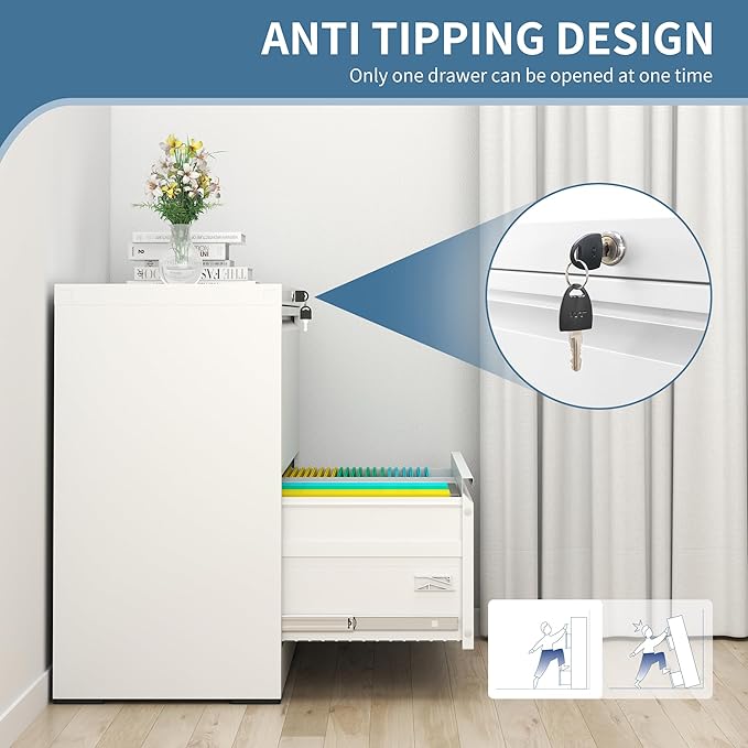 AQY 2 Drawer File Cabinet with Lock,Metal Lateral File Cabinets for Home Office,Steel Wide Filing Organization Storage Cabinets for Hanging Files Letter/Legal/F4/A4 Size Assembly Required(White)