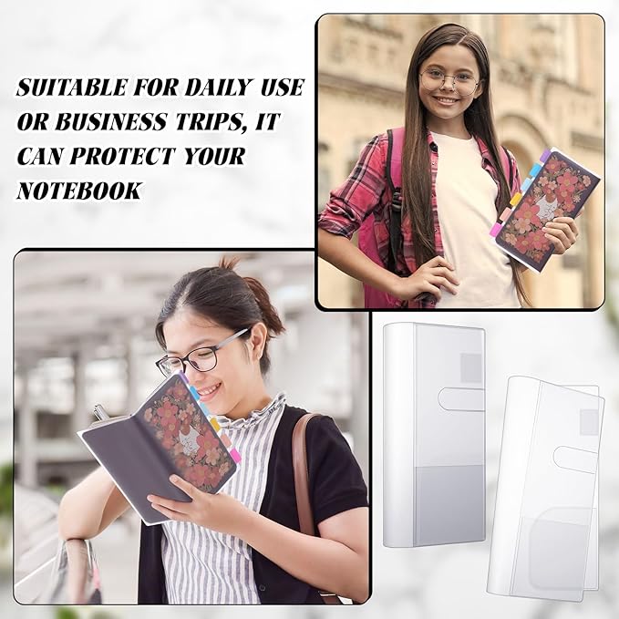 Tinlade 2 Pieces Clear Plastic Cover for Weeks, 8.27 x 7.68 Inches Planner Cover Protector with 120 Color Tabs, Transparent PVC Notebook Strong Plastic Protecting Sleeves for Books(Colored)