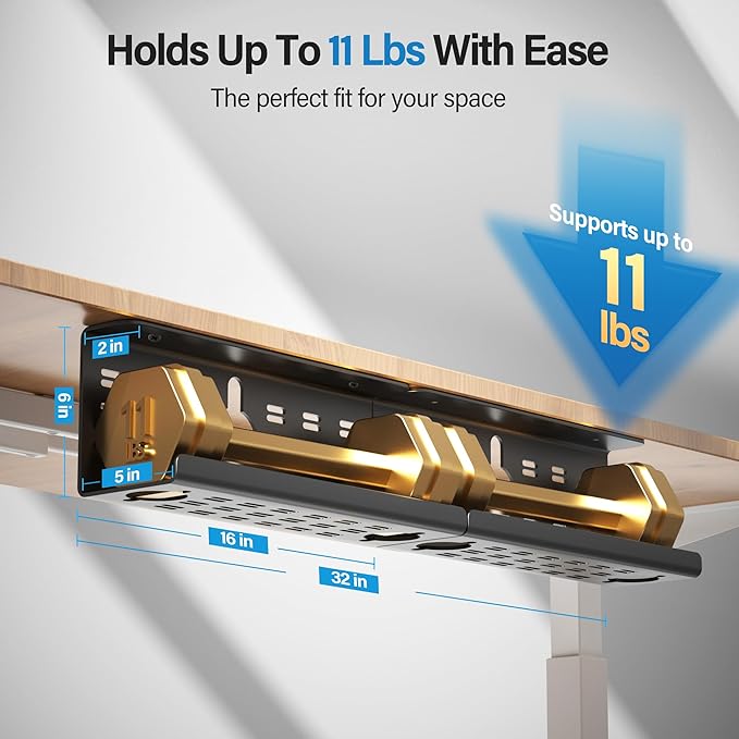 2 Pack Cable Management Under Desk Black, Cinati 32" Large Cable Management Tray, Under Desk Alloy Steel Wire Organizers, Cord Hider Tray for Office and Home - Tape or Screw Installation