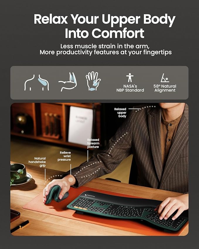 ProtoArc Ergonomic Vertical Mouse, EM11 NL Rechargeable Wireless Mouse Bluetooth, Ergo Mice with 3 Multi-Device for PC/Notebook/Laptop, 2.4GHz Optical Mice for Windows, Mac OS, Green