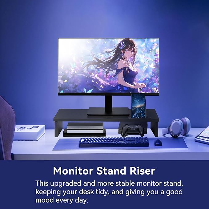21" Monitor Stand Riser with Phone Holder, Monitor Stand for Desk, Computer Monitor Stand, Desk Shelf for Top of Desk, Desktop Organizer for Laptop, Printer, TV