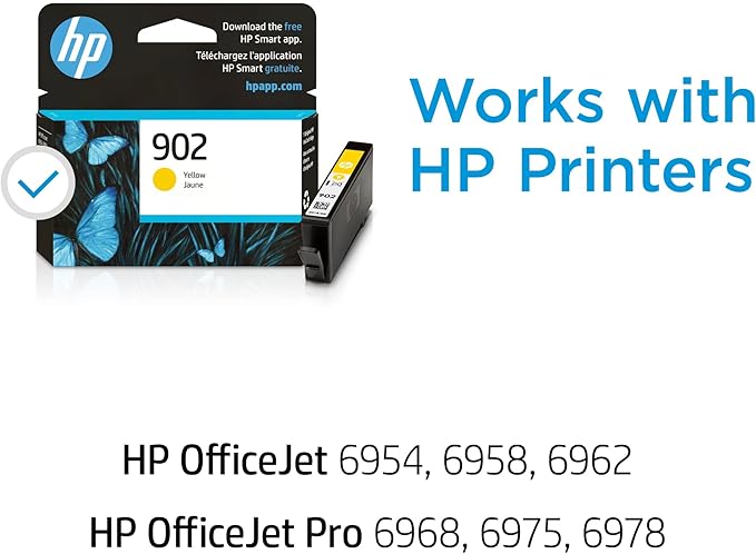 HP 902 Yellow Ink Cartridge | Works with HP OfficeJet 6950, 6960 Series, HP OfficeJet Pro 6960, 6970 Series | Eligible for Instant Ink | T6L94AN