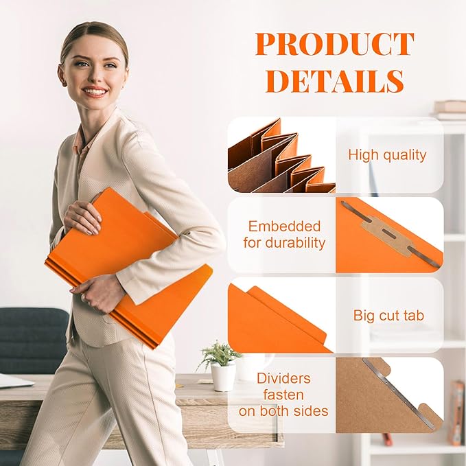 Skyygemm 12 Pcs Classification Folders Letter Size, 3 Divider Pressboard File Folder with Fasteners, Expanding File Organizer Bulk for Teachers, Clergy, Office, Church, Christmas Donations (Orange)