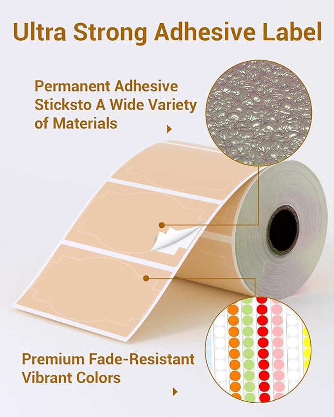 Phomemo Brown Creativity Thermal Labels for Shipping Label Printer for Small Business Supplies - 3" x 2" / 500 Labels/Roll, Commercial Grade Stickers Roll for Custom Stickers Personalized & Business