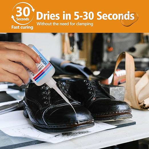 Super Glue for Shoe with Anti Clog Cap.6 X 1 Fl Oz,Ca Glue - Clear Shoe Glue Sole Repair,Waterproof Sneaker Glues for Rubber Soles,Boot,Leather, Heels,Tennis,Strong Boot Fix,Insole Adhesive