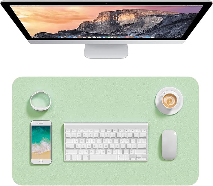 Hsurbtra Desk Pad, 23.6" x 13.8" PU Leather Desk Mat, M Extended Mouse Pad, Waterproof Desktop Blotter Protector, Non-Slip Ultra Thin Small Laptop Keyboard Writing Mat for Office Home, Lake Green
