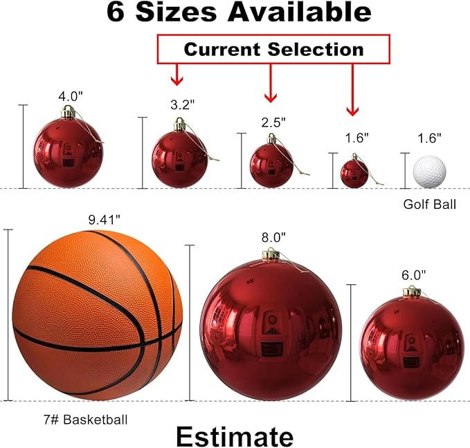 Red & Green Christmas Ornaments - Christmas Tree Decorations Shatterproof Hanging Balls for Birthday Wedding Holiday Decor Set of 36pcs, Multi-Sizes(1.6",2.5",3.2")