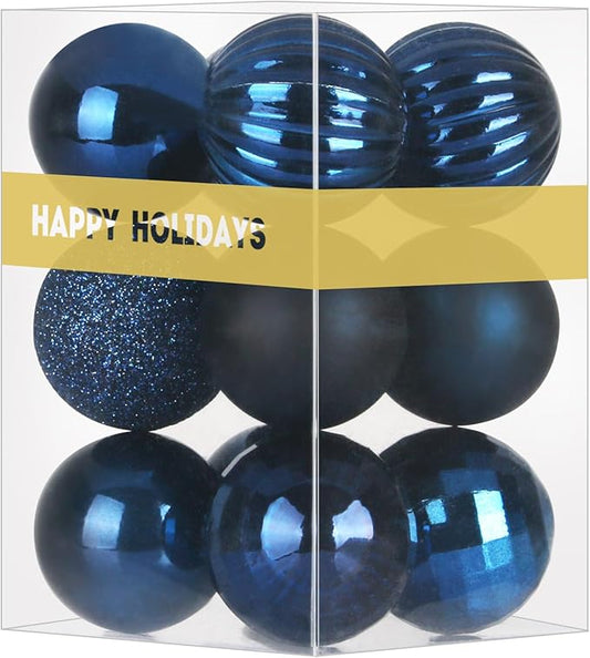 Navy Blue 1.6" Small Christmas Balls Christmas Tree Decoration Ornaments Shatterproof Hanging Balls for Birthday Halloween Holiday Wedding Decorations Set of 12pcs