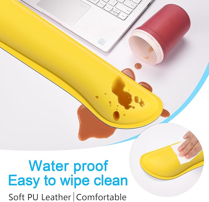 Dapesuom Keyboard Wrist Rest Set, Cute PU Leather Wrist Cushion for Computer Keyboard and Mousepad, Memory Foam Mouse Pad Rests Support with Non-Slip Base for Typing Pain Relief, Laptop, Yellow