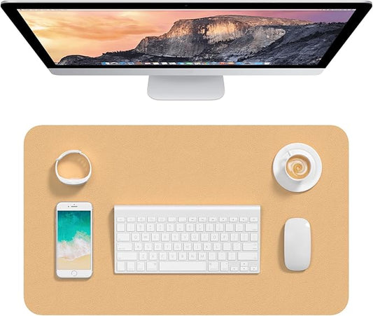 Hsurbtra Desk Pad, 23.6" x 13.8" PU Leather Desk Mat, M Extended Mouse Pad, Waterproof Desktop Blotter Protector, Non-Slip Ultra Thin Small Laptop Keyboard Writing Mat for Office Home, Earth Yellow