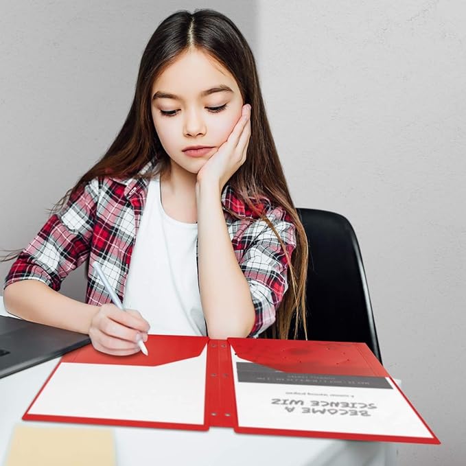 Dunwell Plastic 2-Pocket Folders for 3-Ring Binders, (3 Pack, Red) 3 Hole Punched, Divider Folder for Notebooks, Long Lasting Poly, Fits 8.5x11 Sheets, Includes Labels