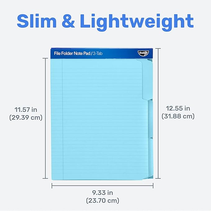 Find It File Folder Notepad - Pack of 72-9.5 x 12.5 Inch Notebook Organizer Folders for Filing, Document, and Clipboard Organization - Blue