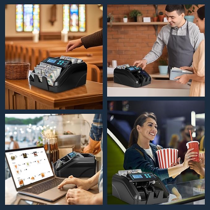 MUNBYN IMC51 Money Counter Machine Count Value, Add+Batch/Add+ Value Mode Bill Counter, UV/MG/IR/MT Detection, USD only Cash Counter,1100 Bills/min, Money Counting Machine with LCD Display (Black)