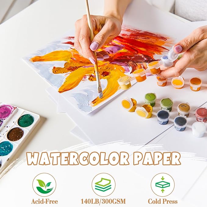TaoBary 300 Pcs Watercolor Paper Sheet Bulk White Cold Press Paper Pack 140lb 300gsm Sketch Painting Watercolor Pad for Watercolorist Beginning Artists Adults Drawing Craft(5 x 7 Inch)