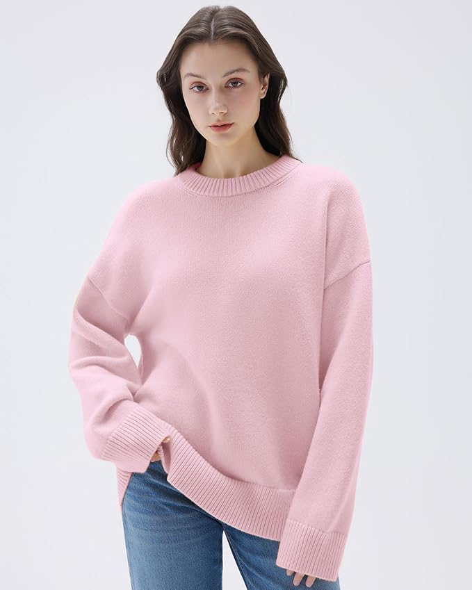 SUUKSESS Women Cashmere Oversized Long Sleeve Pullover Sweater Crew Neck Jumpers