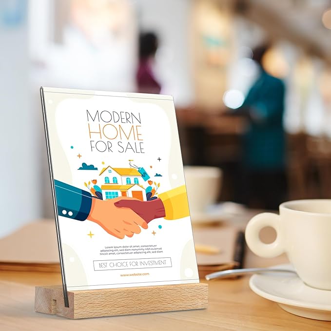 3 Pack Acrylic Sign Holder 8.5x11 with Wood Base L/T Shape 2 in 1 Acrylic Frame Wood Sign Holder Display Stand for Restaurant, Wedding, Office