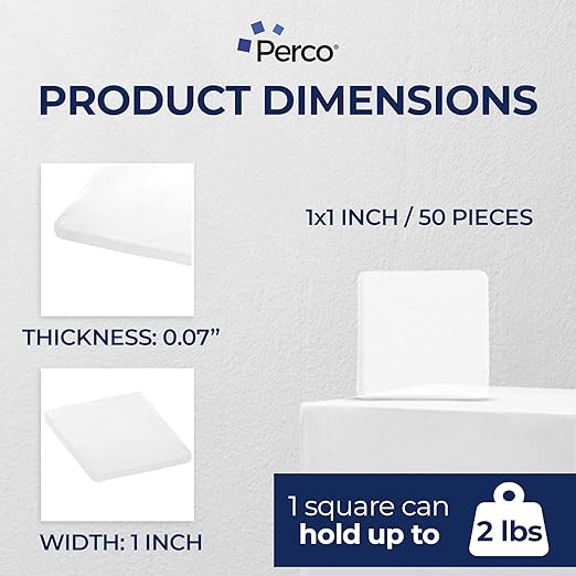 Perco Nano Double Sided Tape Squares, Clear Tape, 50 1"x1" Pre-Cut Mounting Squares – Removable Adhesive for Light to Medium Items, Wall, Posters, Photos, Crafts, Scrapbooking, Office, Classroom, DIY