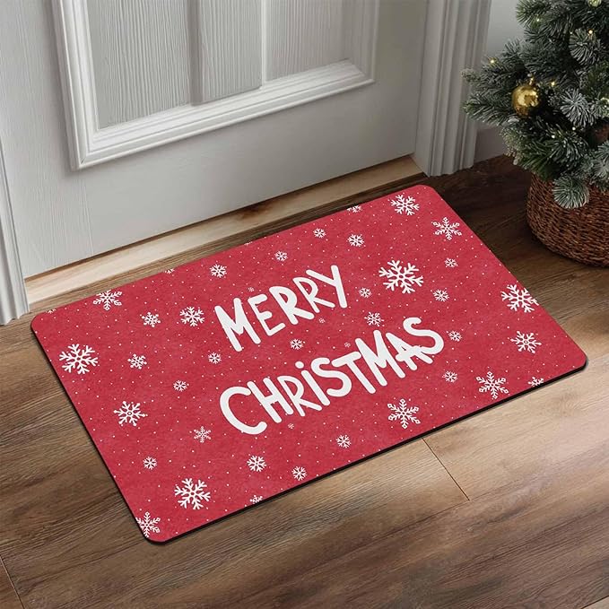 Christmas Door Mat for Indoor Outdoor Merry Christmas Snowflakes Welcome Mat Home Decor Non-Slip Rug Perfect for Front Door and Entryway Easy Clean, 18" x 30"Inch
