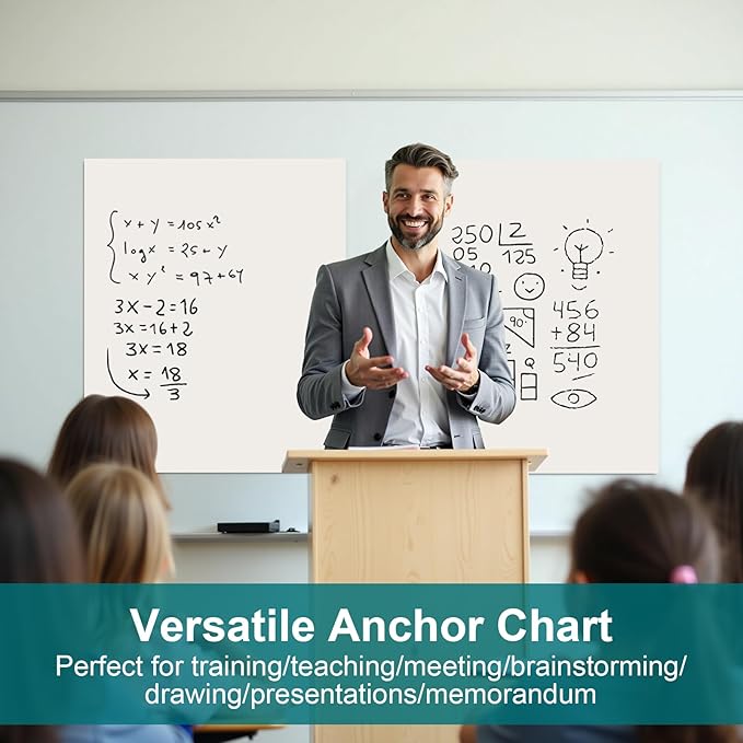 ViVin Super Sticky Easel Pad, 25 x 30 Inches Flip Chart Paper for Teachers, Large Self Stick Easel Paper, Teacher Anchor Chart, 30 Sheets/Pad, 10 Pads/Pack