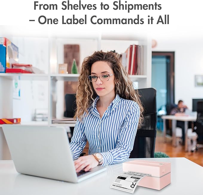 Bluetooth Thermal Shipping Label Printer: 4x6 Wireless Label Maker with Tape for Small Business - Compatible with iPhone, Android, Windows & Mac, Widely Used for USPS UPS Ebay Amazon Shopify, Pink