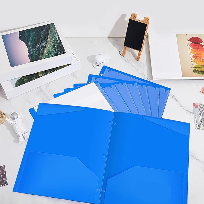 Henoyso 36 Pcs 2 Pocket Plastic Folders with Clear Front Pocket 3 Hole Punched File Folder Letter Size Take Home Documents Holder for Paper Holder Office Business Back to School Supply (Blue)