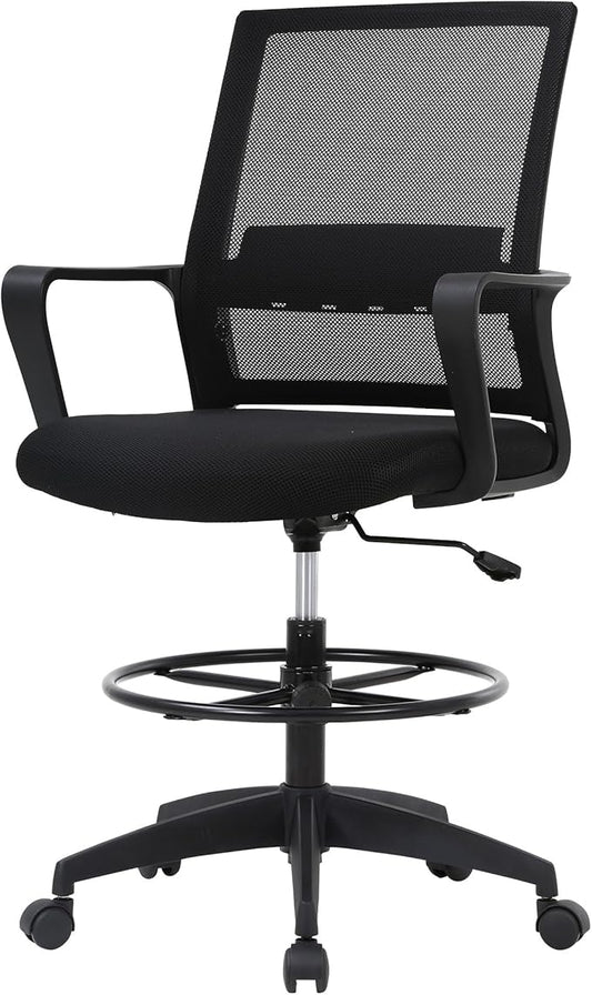 PayLessHere Drafting Chair Computer Standing Desk Chair Tall Office Chair with Lumbar Support Adjustable Foot Ring for Mesh Ergonomic Mid-Back Desk Chair (Black)