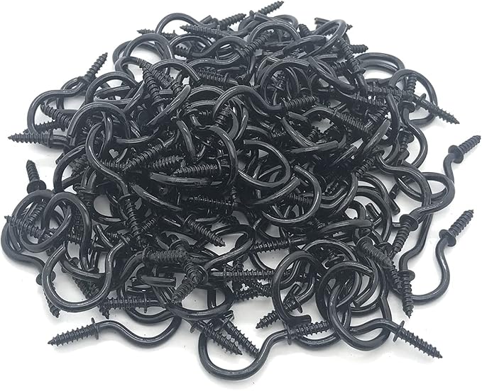 120 Pcs 1 Inch Screw-in Hooks Nickel Plated Metal Cup Hooks, Ceiling Hooks Black
