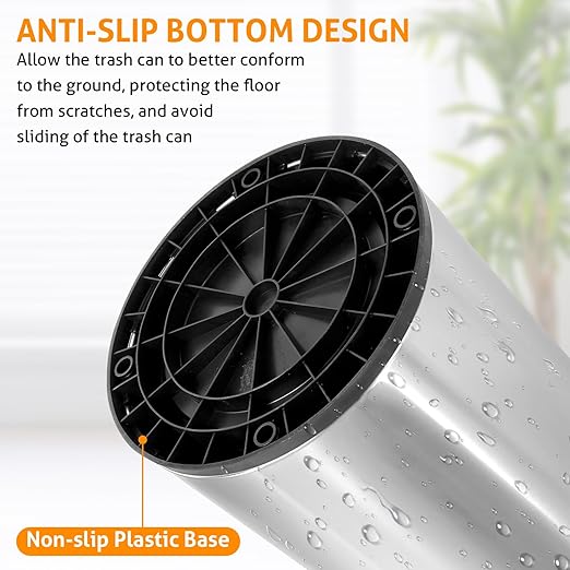 WICHEMI 16 Gallon Commercial Large Trash Can, Bullet Outdoor Trash Bin with Open Top Lid, Brushed Stainless Steel Garbage Can, Silver