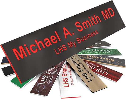 Engraved Name Plates for Door Sign Personalized Black Plastic Plaque with Red Letters - Made in USA 2x4 B19