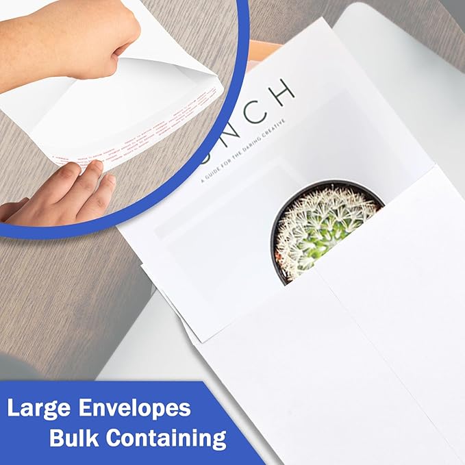 100 Pack 10x13 White Catalog Envelopes Self Seal, Goefun 100GSM Paper White Large Envelopes for Mailing, Organizing and Storage