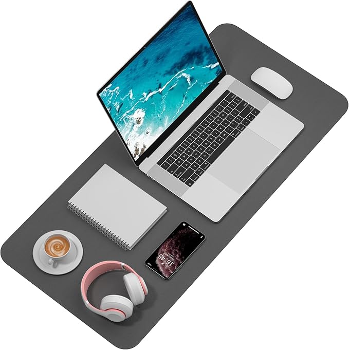Hsurbtra Desk Pad, 35.5" x 17" PU Leather Desk Mat, XXL Extended Mouse Pad, Waterproof Desktop Blotter Protector, Non-Slip Ultra Thin Large Laptop Keyboard Writing Mat for Office Home, Dark Gray