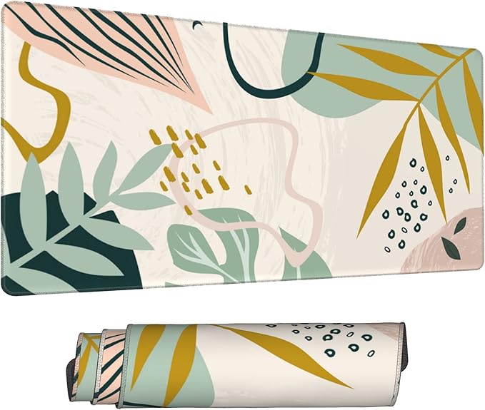 Desk Mat,Tropical Leaves Summer Plants Extended Gaming Mouse Pad for Office Work & Game,Computer Keyboard Mouse Mat Desk Non-Slip Rubber Base Large Mousepad with Stitched Edges, 31.5x15.7inch