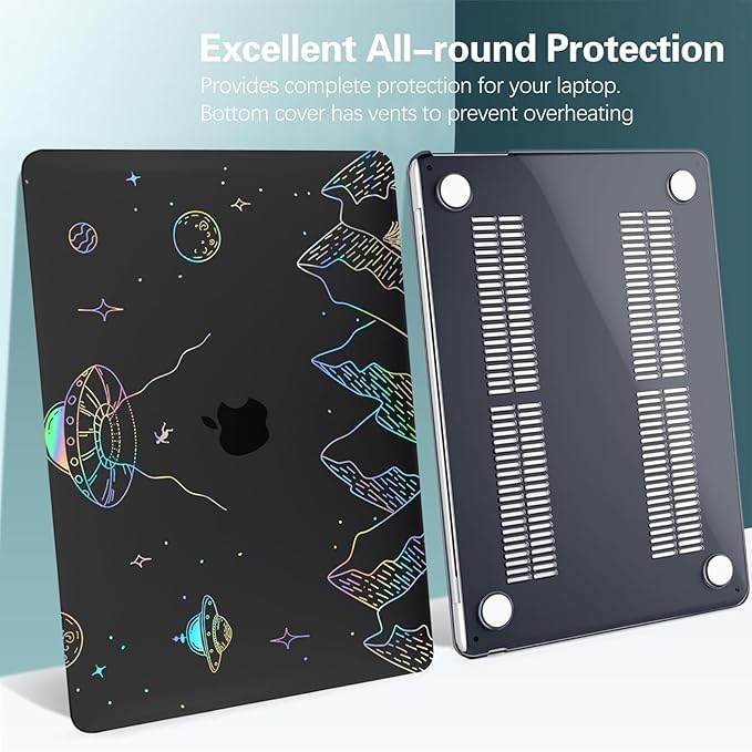 KEROM Clear Black Case for MacBook Pro 14 inch 2024-2021 M4 M3 M2 M1 Pro/Max Chip A3112 A3185 A3401 A2918 A2992 A2779 A2442, Plastic Hard Shell Case & Keyboard Cover for MacBook Pro 14'', Planet