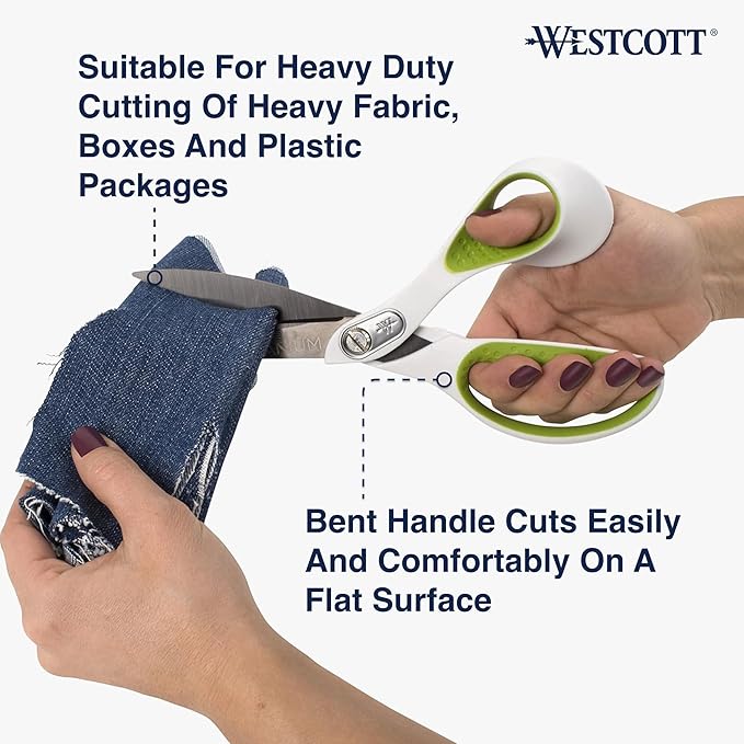 Westcott Heavy Duty CarboTitanium-Bonded 9" Bent Scissors - Durable Fabric Scissors with Ergonomic Handle and Titanium Bonding for Effortless Cutting Tasks