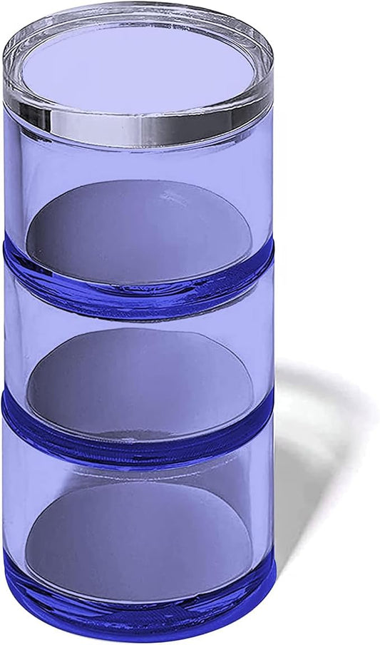 OfficeGoods 3-Tier Stackable Acrylic Holder- Stylish Desk Organizer and Storage for Office or Home – Transparent Round Design, Blue with Silver Metal Base