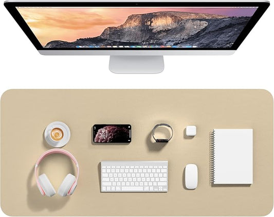 Hsurbtra Desk Pad, 35.5" x 17" PU Leather Desk Mat, XXL Extended Mouse Pad, Waterproof Desktop Blotter Protector, Non-Slip Ultra Thin Large Laptop Keyboard Writing Mat for Office Home, Beige