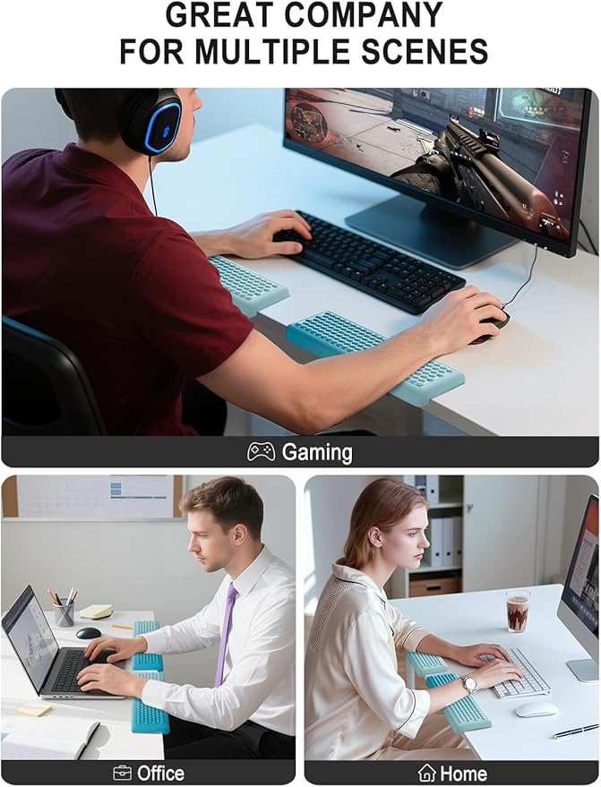 Hsurbtra L-Shaped Desk Elbow Pad, 2-Piece Soft Memory Foam Elbow Support Padding with Non-Slip Rubber Base, Ergonomic Desk Edge Cushion Wrist Rest for Office, Home, Work, Gaming, Mint Green